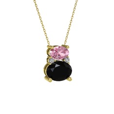 Thea Kolye - Pembe kuvars, siyah zirkon ve swarovski 14 ayar altın kolye (40 cm altın rolo zincir) #1gi1xf5
