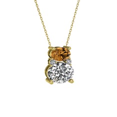 Dumanlı kuvars ve swarovski 18 ayar altın kolye (40 cm altın rolo zincir)