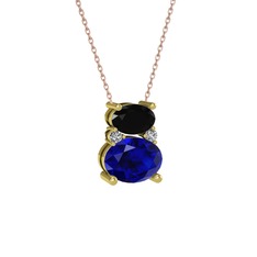 Siyah zirkon, lab safir ve swarovski 8 ayar altın kolye (40 cm gümüş rolo zincir)