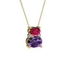 Thea Kolye - Rodolit garnet, ametist ve swarovski 14 ayar altın kolye (40 cm altın rolo zincir) #1gzg9o