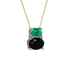 Thea Kolye - Yeşil kuvars, siyah zirkon ve pırlanta 14 ayar beyaz altın kolye (0.036 karat, 40 cm altın rolo zincir) #1h61n8o