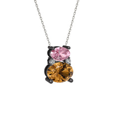 Thea Kolye - Pembe kuvars, dumanlı kuvars ve swarovski 925 ayar siyah rodyum kaplama gümüş kolye (40 cm gümüş rolo zincir) #1hbovwq