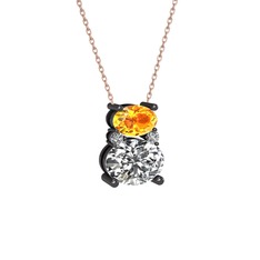 Sitrin ve swarovski 925 ayar siyah rodyum kaplama gümüş kolye (40 cm gümüş rolo zincir)