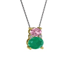 Thea Kolye - Pembe kuvars, kök zümrüt ve swarovski 925 ayar altın kaplama gümüş kolye (40 cm gümüş rolo zincir) #1hi1rrw