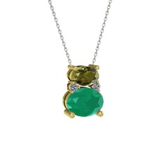 Peridot, kök zümrüt ve pırlanta 925 ayar altın kaplama gümüş kolye (0.036 karat, 40 cm beyaz altın rolo zincir)