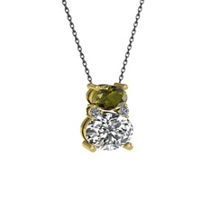 Thea Kolye - Peridot, swarovski ve pırlanta 925 ayar altın kaplama gümüş kolye (0.036 karat, 40 cm gümüş rolo zincir) #1hj3076