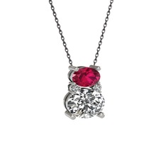 Rodolit garnet ve swarovski 925 ayar gümüş kolye (40 cm gümüş rolo zincir)
