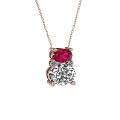 Thea Kolye - Rodolit garnet, swarovski ve pırlanta 925 ayar rose altın kaplama gümüş kolye (0.036 karat, 40 cm gümüş rolo zincir) #1hztncu