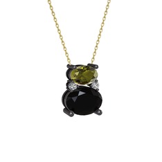 Thea Kolye - Peridot, siyah zirkon ve swarovski 925 ayar siyah rodyum kaplama gümüş kolye (40 cm altın rolo zincir) #1i1djdn