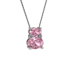 Thea Kolye - Pembe kuvars ve pırlanta 925 ayar gümüş kolye (0.036 karat, 40 cm gümüş rolo zincir) #1i30u5n