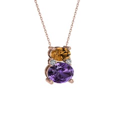 Thea Kolye - Dumanlı kuvars, ametist ve swarovski 14 ayar rose altın kolye (40 cm rose altın rolo zincir) #1i44pcl