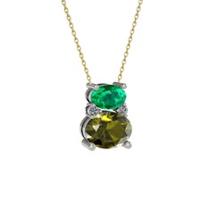 Thea Kolye - Yeşil kuvars, peridot ve pırlanta 18 ayar beyaz altın kolye (0.036 karat, 40 cm altın rolo zincir) #1i4wopl