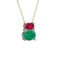 Thea Kolye - Rodolit garnet, kök zümrüt ve swarovski 8 ayar rose altın kolye (40 cm altın rolo zincir) #1i5pmvc