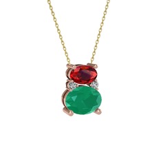 Garnet, kök zümrüt ve swarovski 18 ayar rose altın kolye (40 cm altın rolo zincir)