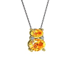 Thea Kolye - Sitrin ve swarovski 925 ayar altın kaplama gümüş kolye (40 cm gümüş rolo zincir) #1ic5mod