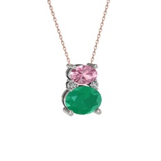 Thea Kolye - Pembe kuvars, kök zümrüt ve swarovski 8 ayar beyaz altın kolye (40 cm rose altın rolo zincir) #1il0xq2