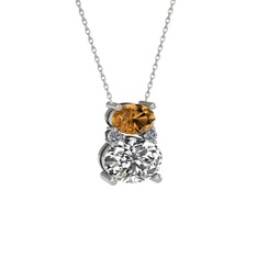 Dumanlı kuvars, swarovski ve pırlanta 925 ayar gümüş kolye (0.036 karat, 40 cm beyaz altın rolo zincir)