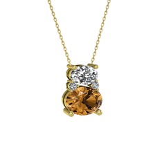 Thea Kolye - Beyaz zirkon, dumanlı kuvars ve swarovski 18 ayar altın kolye (40 cm altın rolo zincir) #1iofzk2