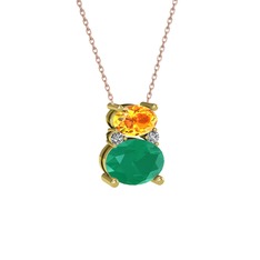 Thea Kolye - Sitrin, kök zümrüt ve swarovski 925 ayar altın kaplama gümüş kolye (40 cm rose altın rolo zincir) #1iqysdb