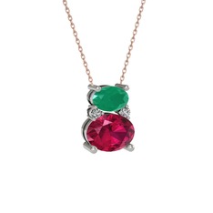 Thea Kolye - Kök zümrüt, rodolit garnet ve swarovski 14 ayar beyaz altın kolye (40 cm gümüş rolo zincir) #1isulot