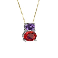 Thea Kolye - Ametist, garnet ve swarovski 18 ayar beyaz altın kolye (40 cm altın rolo zincir) #1iyy766