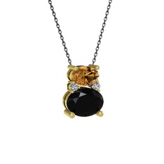 Thea Kolye - Dumanlı kuvars, siyah zirkon ve swarovski 18 ayar altın kolye (40 cm gümüş rolo zincir) #1j33pqk