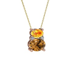 Thea Kolye - Sitrin, dumanlı kuvars ve swarovski 925 ayar rose altın kaplama gümüş kolye (40 cm altın rolo zincir) #1j3x4tt