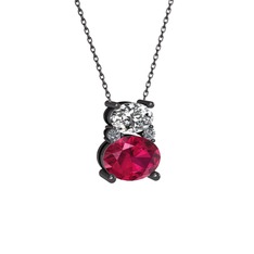 Thea Kolye - Swarovski, rodolit garnet ve pırlanta 925 ayar siyah rodyum kaplama gümüş kolye (0.036 karat, 40 cm gümüş rolo zincir) #1jdkfkr