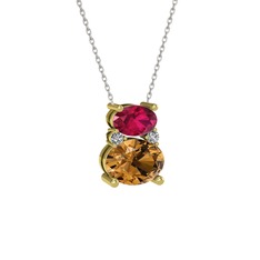 Thea Kolye - Rodolit garnet, dumanlı kuvars ve swarovski 8 ayar altın kolye (40 cm beyaz altın rolo zincir) #1jfvbke