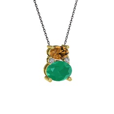Thea Kolye - Dumanlı kuvars, kök zümrüt ve swarovski 925 ayar altın kaplama gümüş kolye (40 cm gümüş rolo zincir) #1jgjzqq
