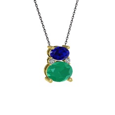 Thea Kolye - Lab safir, kök zümrüt ve swarovski 18 ayar altın kolye (40 cm gümüş rolo zincir) #1jjw1nv