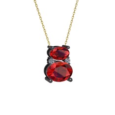 Thea Kolye - Garnet ve pırlanta 925 ayar siyah rodyum kaplama gümüş kolye (0.036 karat, 40 cm altın rolo zincir) #1js2y0i