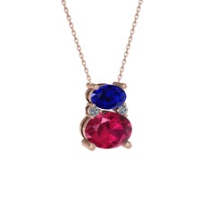 Thea Kolye - Lab safir, rodolit garnet ve pırlanta 925 ayar rose altın kaplama gümüş kolye (0.036 karat, 40 cm gümüş rolo zincir) #1jzsrdk