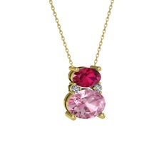 Thea Kolye - Rodolit garnet, pembe kuvars ve swarovski 8 ayar altın kolye (40 cm altın rolo zincir) #1k6oirq