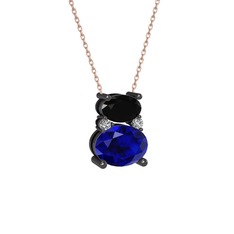 Thea Kolye - Siyah zirkon, lab safir ve swarovski 925 ayar siyah rodyum kaplama gümüş kolye (40 cm gümüş rolo zincir) #1k84wrl