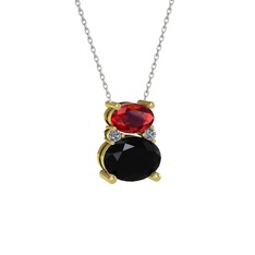 Thea Kolye - Garnet, siyah zirkon ve pırlanta 18 ayar altın kolye (0.036 karat, 40 cm gümüş rolo zincir) #1kd4a9r