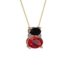 Thea Kolye - Siyah zirkon, garnet ve pırlanta 18 ayar rose altın kolye (0.036 karat, 40 cm gümüş rolo zincir) #1kv1i0x
