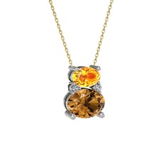 Sitrin, dumanlı kuvars ve swarovski 925 ayar gümüş kolye (40 cm altın rolo zincir)