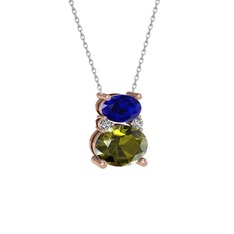 Lab safir, peridot ve swarovski 18 ayar rose altın kolye (40 cm gümüş rolo zincir)