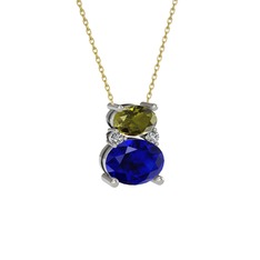 Peridot, lab safir ve swarovski 925 ayar gümüş kolye (40 cm altın rolo zincir)