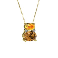 Thea Kolye - Sitrin, dumanlı kuvars ve swarovski 8 ayar altın kolye (40 cm altın rolo zincir) #1l6bhjt