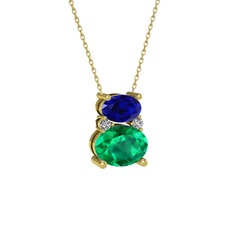 Thea Kolye - Lab safir, yeşil kuvars ve swarovski 8 ayar altın kolye (40 cm altın rolo zincir) #1ld86ta