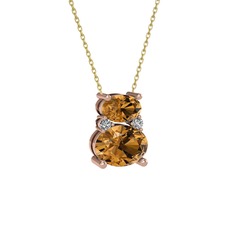 Thea Kolye - Dumanlı kuvars ve swarovski 18 ayar rose altın kolye (40 cm gümüş rolo zincir) #1ll5xh5