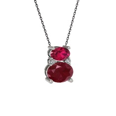 Thea Kolye - Rodolit garnet, kök yakut ve swarovski 18 ayar beyaz altın kolye (40 cm gümüş rolo zincir) #1m0jneh