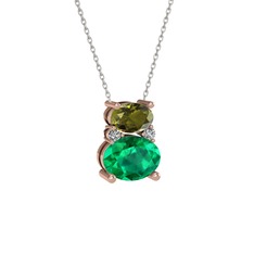 Thea Kolye - Peridot, yeşil kuvars ve swarovski 8 ayar rose altın kolye (40 cm gümüş rolo zincir) #1m8r0e4