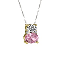 Beyaz zirkon, pembe kuvars ve swarovski 18 ayar altın kolye (40 cm gümüş rolo zincir)