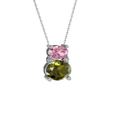 Thea Kolye - Pembe kuvars, peridot ve swarovski 18 ayar beyaz altın kolye (40 cm beyaz altın rolo zincir) #1mdyqwi