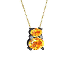 Thea Kolye - Sitrin ve swarovski 925 ayar siyah rodyum kaplama gümüş kolye (40 cm altın rolo zincir) #1mflp47