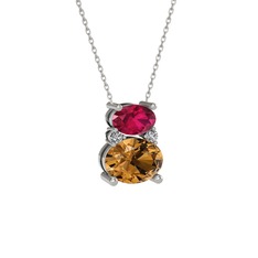 Thea Kolye - Rodolit garnet, dumanlı kuvars ve swarovski 8 ayar beyaz altın kolye (40 cm gümüş rolo zincir) #1mg05ig