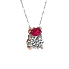 Rodolit garnet, swarovski ve pırlanta 14 ayar rose altın kolye (0.036 karat, 40 cm gümüş rolo zincir)
